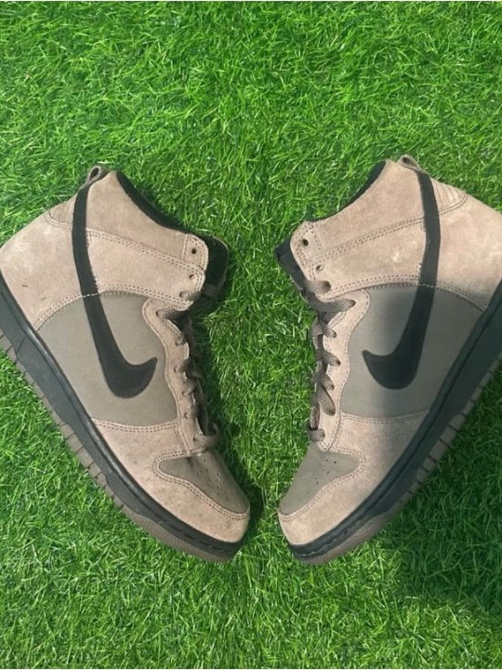 Nike Men’s Taupe Suede High-Top Sneakers with Black Swoosh